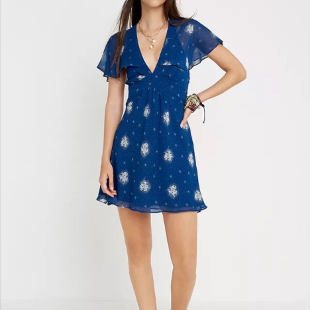 Urban Outfitters Blue Flutter Sleeve Mini Sundress